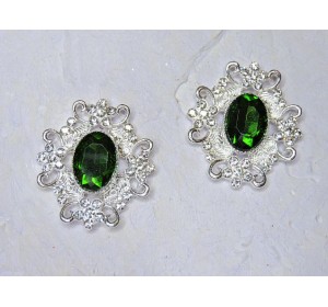 Серединка ювелирная, цв. серебро/зеленый 2 - 1 шт