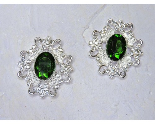 Серединка ювелирная, цв. серебро/зеленый 2 - 1 шт