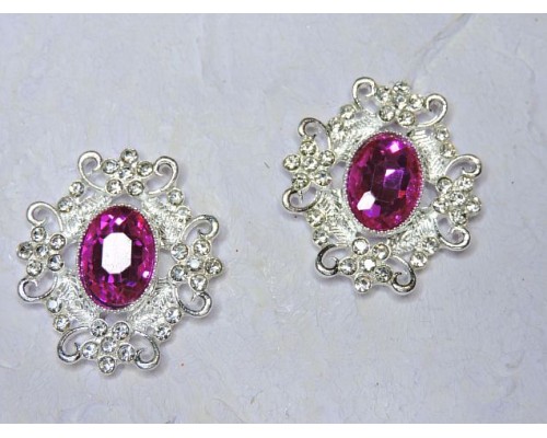 Серединка ювелирная, цв. серебро/фукси - 1 шт