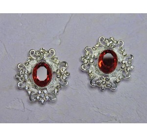 Серединка ювелирная, цв. серебро/темно-красный - 1 шт