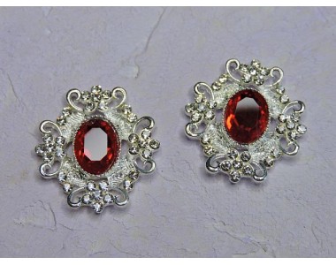 Серединка ювелирная, цв. серебро/темно-красный - 1 шт