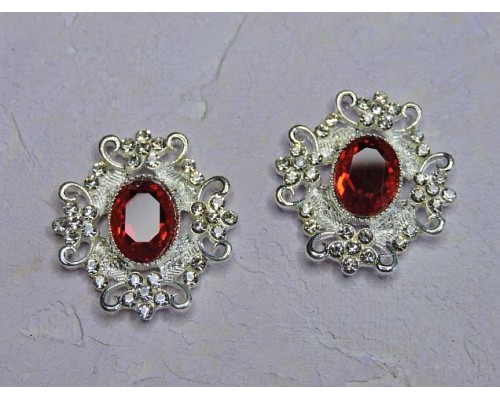 Серединка ювелирная, цв. серебро/темно-красный - 1 шт