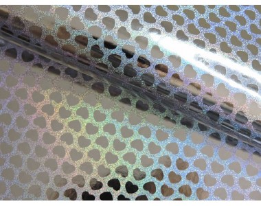 Кожзам голографик "Сердечко", цв. серебро