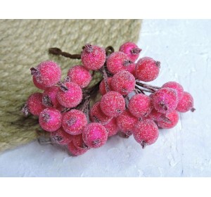 Ягодки на веточке сахарные 10 мм, цв. малиновый ( 12 ягод)