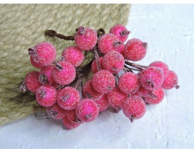 Ягодки на веточке сахарные 10 мм, цв. малиновый ( 12 ягод)