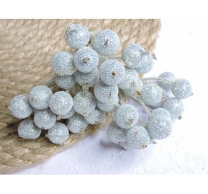 Ягодки на веточке сахарные 10 мм, цв. серебристые  ( 12 ягод)