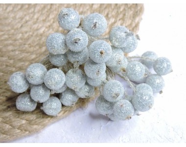 Ягодки на веточке сахарные 10 мм, цв. серебристые  ( 12 ягод)