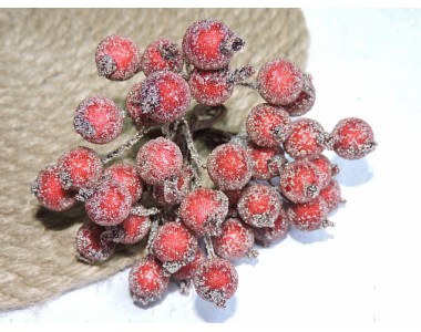 Ягодки на веточке сахарные 10 мм, цв. бордовый ( 12 ягод)