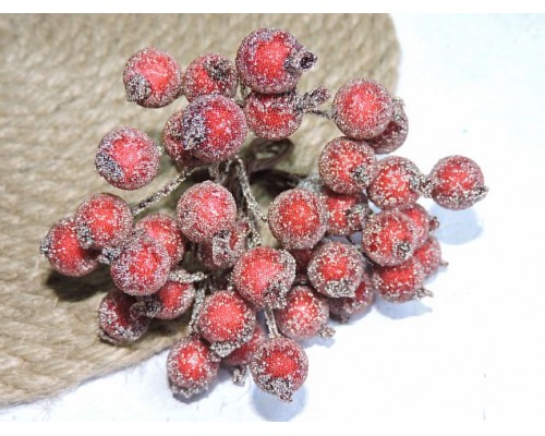Ягодки на веточке сахарные 10 мм, цв. бордовый ( 12 ягод)