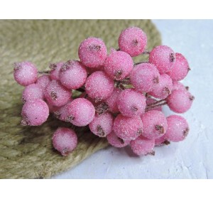 Ягодки на веточке сахарные 10 мм, цв. светло-розовый ( 12 ягод)