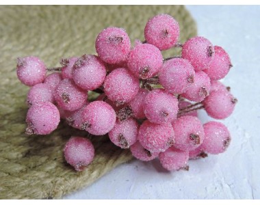 Ягодки на веточке сахарные 10 мм, цв. светло-розовый ( 12 ягод)