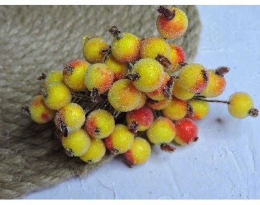 Ягодки на веточке сахарные 10 мм, цв. желто-красный ( 12 ягод)