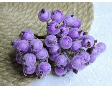 Ягодки на веточке сахарные 10 мм, цв. сиреневые  ( 12 ягод)