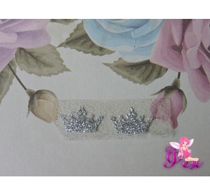 Термотрасферная наклейка "Корона 2" с глиттером, цв. серебро 16*10 мм (пара)