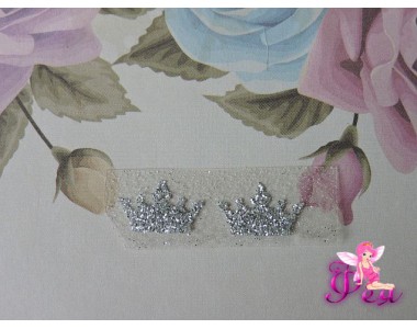 Термотрасферная наклейка "Корона 2" с глиттером, цв. серебро 16*10 мм (пара)