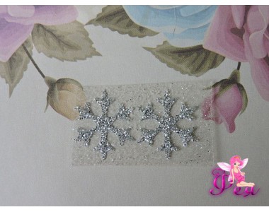 Термотрасферная наклейка "Снежинка" с глиттером, цв. серебро 20 мм (пара)