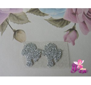 Термотрасферная наклейка "Ученица 2" с глиттером, цв. серебро 21*17 мм (пара)