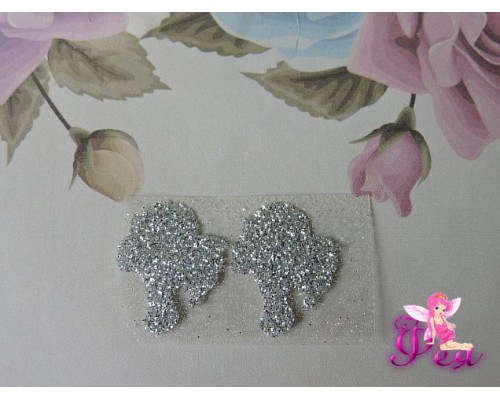 Термотрасферная наклейка "Ученица 2" с глиттером, цв. серебро 21*17 мм (пара)