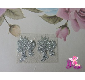 Термотрасферная наклейка "Ученица" с глиттером, цв. серебро 24*16 мм (пара)