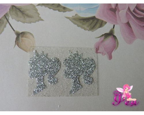 Термотрасферная наклейка "Ученица" с глиттером, цв. серебро 24*16 мм (пара)