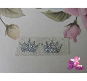 Термотрасферная наклейка "Корона" с глиттером, цв. серебро 16*10 мм (пара)