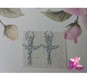 Термотрасферная наклейка "Балерина 2" с глиттером, цв. серебро 25*13 мм (пара)