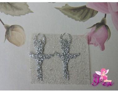 Термотрасферная наклейка "Балерина 2" с глиттером, цв. серебро 25*13 мм (пара)