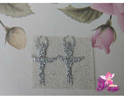 Термотрасферная наклейка "Балерина 2" с глиттером, цв. серебро 25*13 мм (пара)