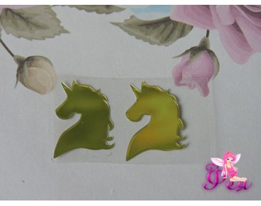 Термотрансферная наклейка "Единорог", цв. зеркальное золото, 23*11 мм (пара)