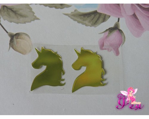 Термотрансферная наклейка "Единорог", цв. зеркальное золото, 23*11 мм (пара)