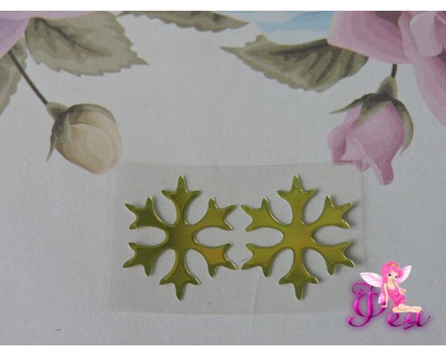 Термотрансферная наклейка "Снежинка", цв. зеркальное золото, 20 мм (пара)