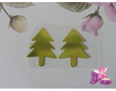 Термотрансферная наклейка "Елка", цв. зеркальное золото, 23*16мм (пара)