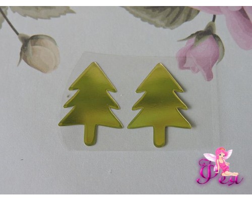 Термотрансферная наклейка "Елка", цв. зеркальное золото, 23*16мм (пара)