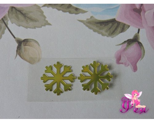 Термотрансферная наклейка "Снежинка 2", цв. зеркальное золото, 15 мм (пара)