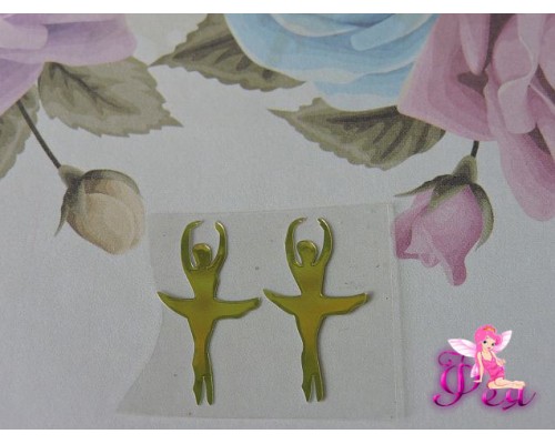 Термотрансферная наклейка "Балерина 2", цв. зеркальное золото, 25*13мм (пара)