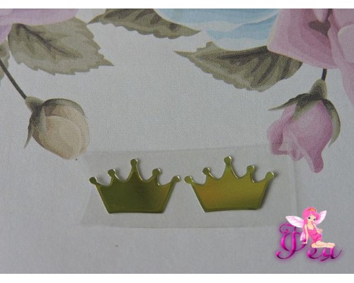 Термотрансферная наклейка "Корона", цв. зеркальное золото, 16*10 мм (пара)