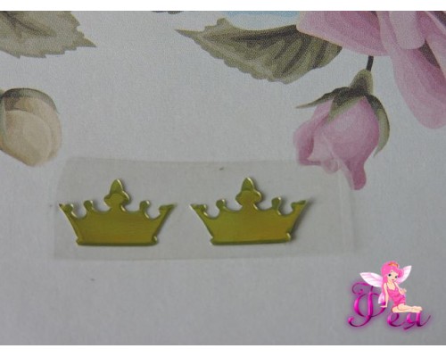 Термотрансферная наклейка "Корона 2", цв. зеркальное золото, 16*10 мм (пара)