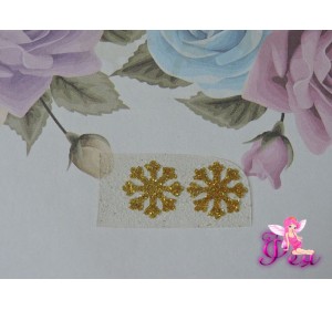 Термотрасферная наклейка "Снежинка 2" с глиттером, цв. золото 15 мм (пара)