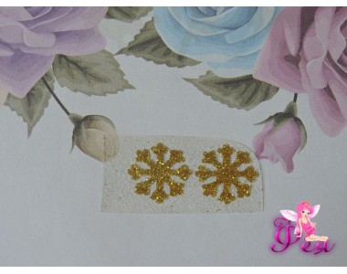 Термотрасферная наклейка "Снежинка 2" с глиттером, цв. золото 15 мм (пара)