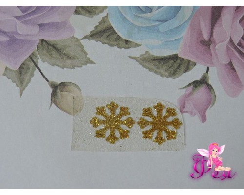 Термотрасферная наклейка "Снежинка 2" с глиттером, цв. золото 15 мм (пара)