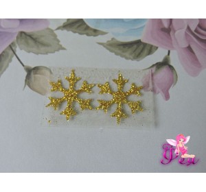 Термотрасферная наклейка "Снежинка" с глиттером, цв. золото 20 мм (пара)