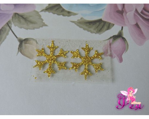 Термотрасферная наклейка "Снежинка" с глиттером, цв. золото 20 мм (пара)