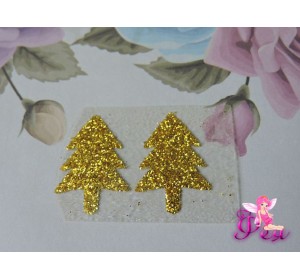  Термотрасферная наклейка "Елка" с глиттером, цв. золото 23*16 мм (пара)