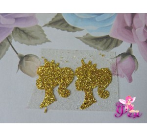 Термотрасферная наклейка "Ученица" с глиттером, цв. золото 24*16 мм (пара)