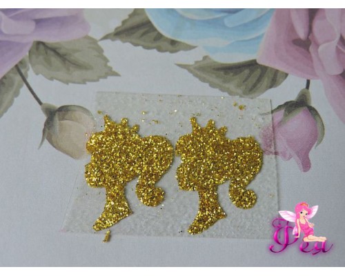 Термотрасферная наклейка "Ученица" с глиттером, цв. золото 24*16 мм (пара)