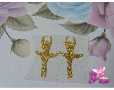 Термотрансферная наклейка "Балерина 2",  с глиттером цв. золото, 25*13мм (пара)