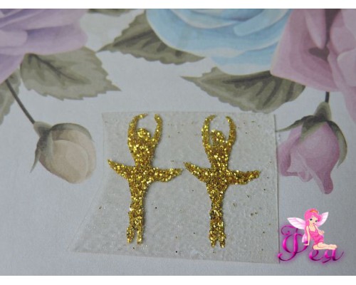 Термотрансферная наклейка "Балерина 2",  с глиттером цв. золото, 25*13мм (пара)