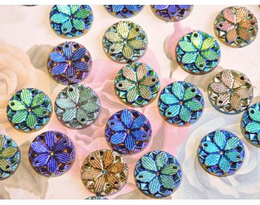 Пришив. кабошоны "Круг-цветок" 15 мм , черный радужный - 1 шт