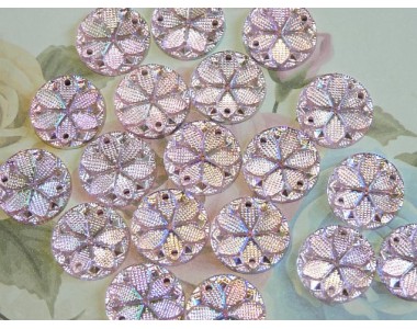 Пришив. кабошоны "Круг-цветок" 15 мм , розовый радужный - 1 шт