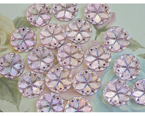 Пришив. кабошоны "Круг-цветок" 15 мм , розовый радужный - 1 шт 	